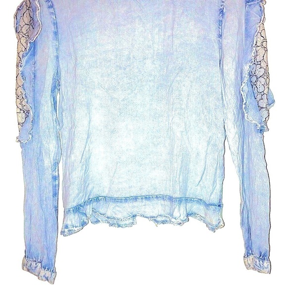 Cotton Jean Top Lace Ruffle Puff Shoulders Button Back, by Style Envy, NWOT, M - Picture 6 of 6